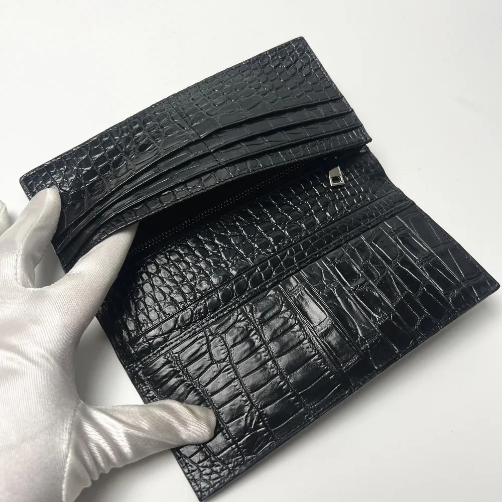 Authentic crocodile belly leather business people long double-fold wallet genuine leather men's handbag fashion suit wallet card
