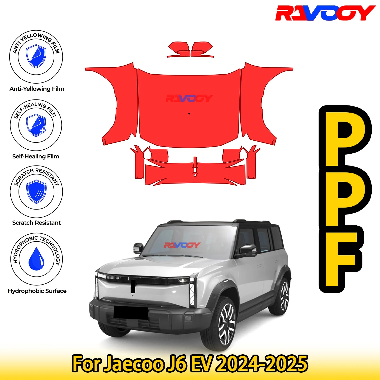 

Для Jaecoo J6 EV 2024-2025 глянцевая матовая черная предварительно вырезанная передняя защитная пленка PPF Kit