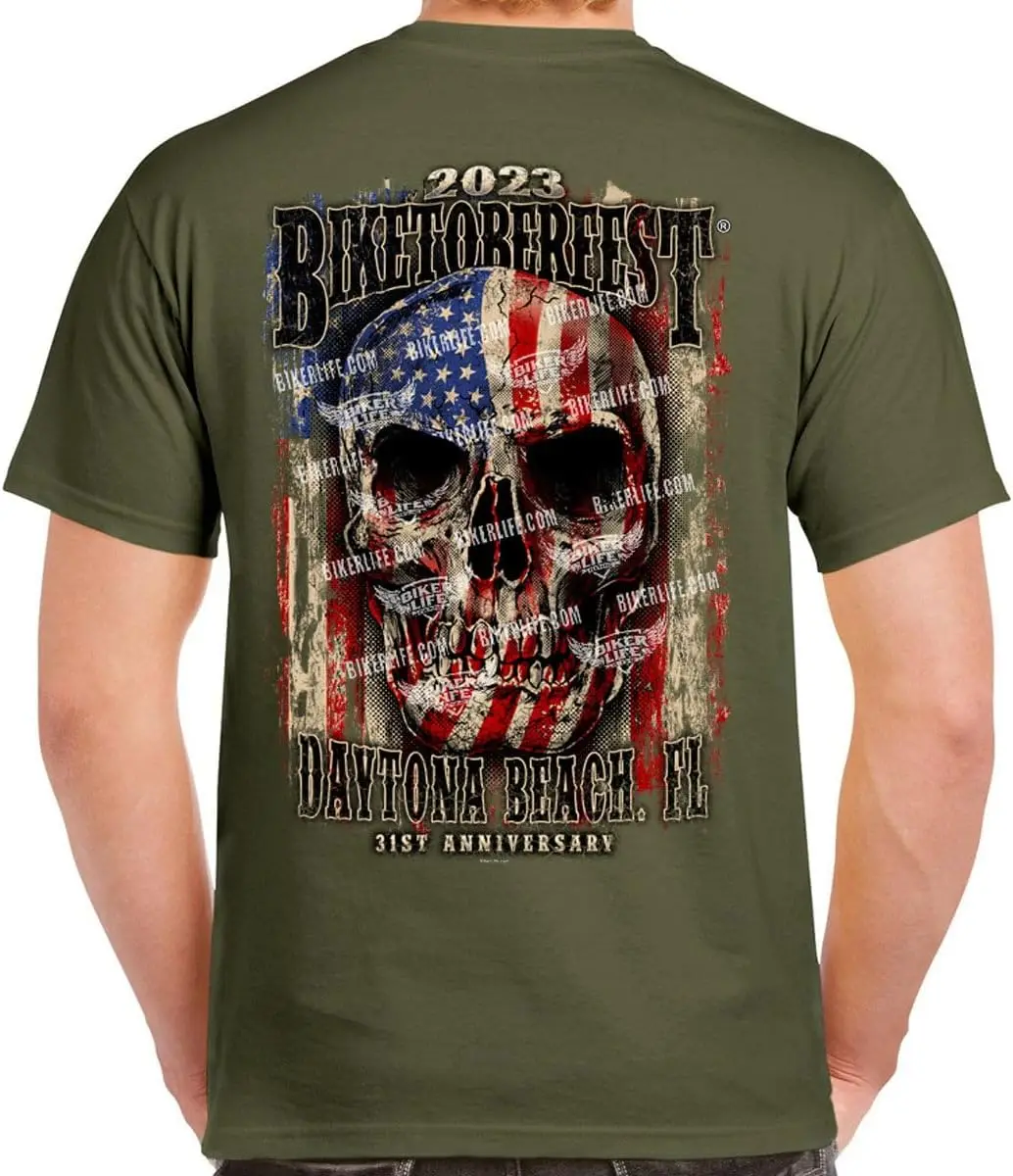 2023 Biketoberfest Daytona Beach Skull Flag T-Shirt