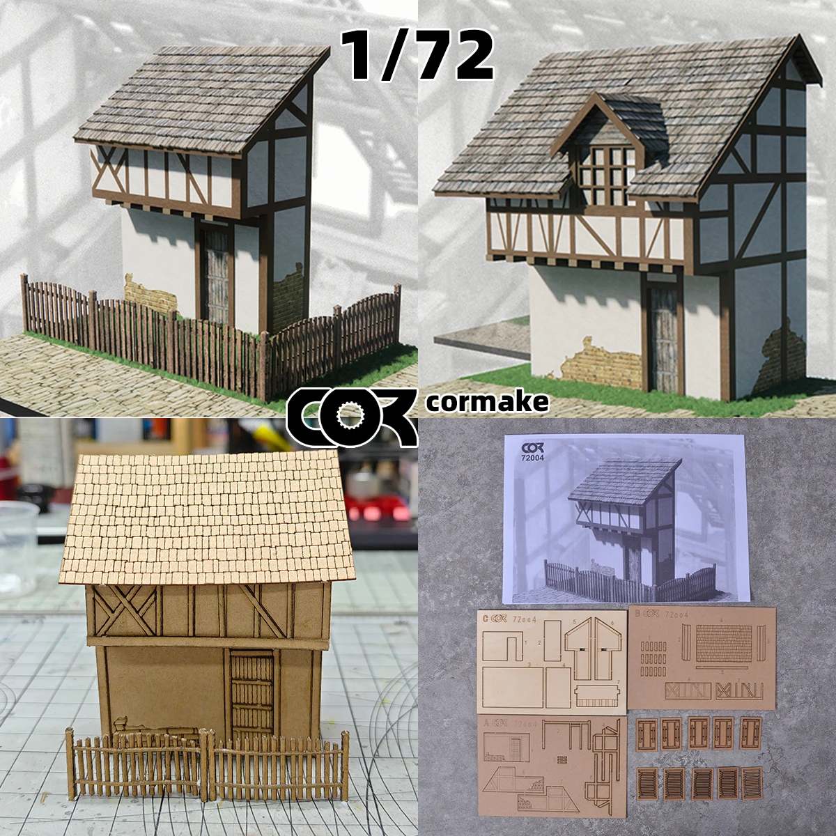 Assembly Architectural Model Sand Table Building Rural House Log Cabin Villa Streetscape Diorama Miniature Scale Model Kit 1/72