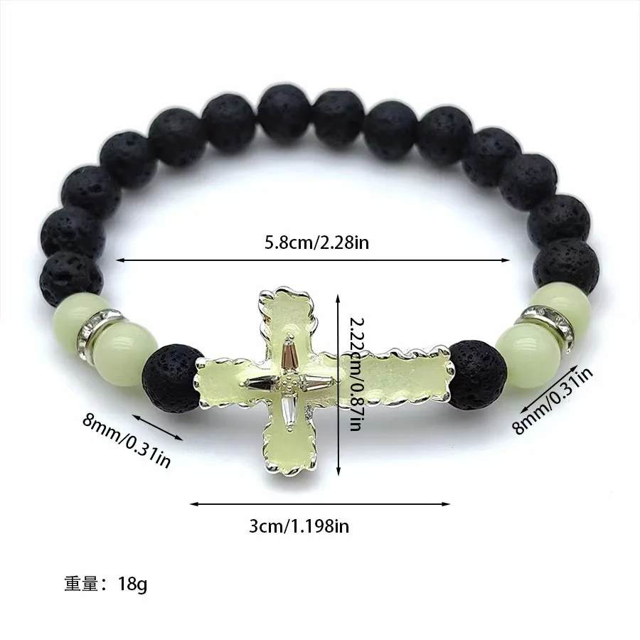 الأوروبية والأمريكية عبر الحدود بقعة مضيئة الصليب سوار سبيكة مطعمة الماس 8 مللي متر الحجر البركاني مضيئة حبة سوار #3