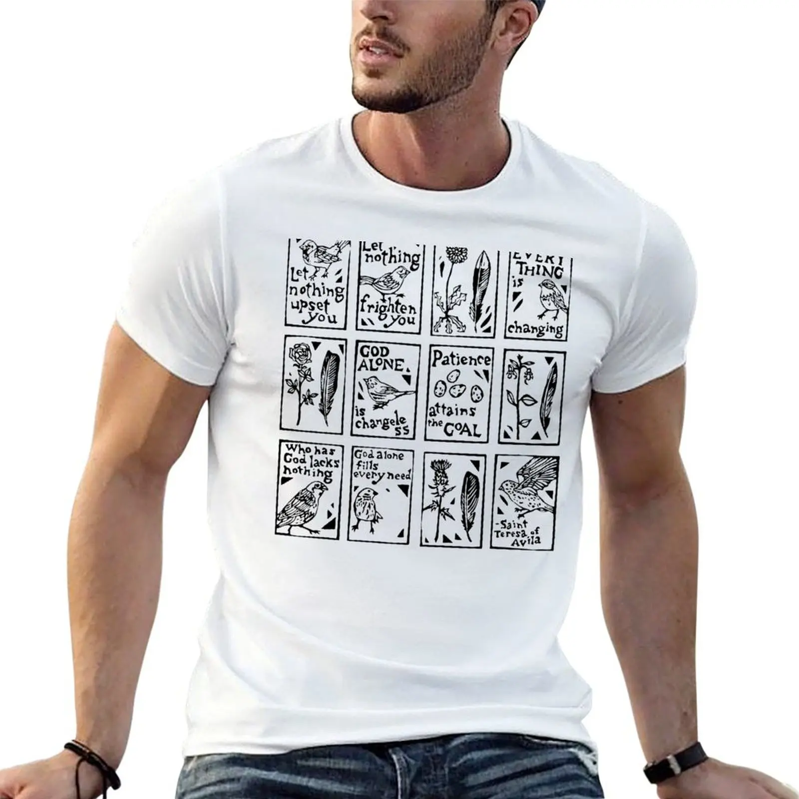 St Teresa of Avila: Let Nothing Upset you, let Nothing Frighten you Linocut Print T-Shirt Outdoor Activity Sports T-Shirt