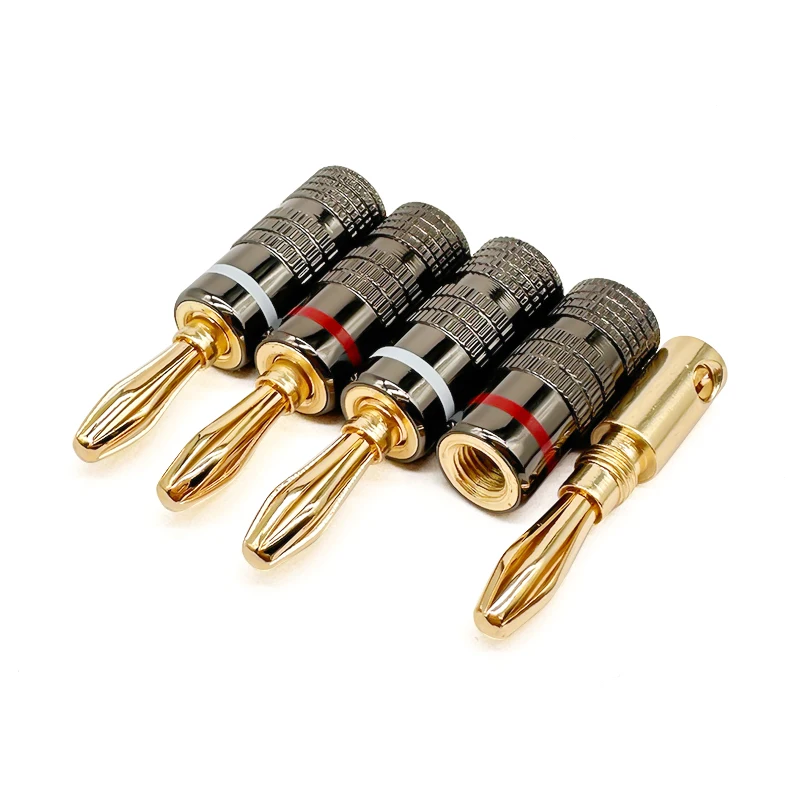 4pcs Audio Speaker Screw Lock Banana Gold Plate Plugs Connectors 4mm Speakers Amplifier Cable Male Banana Connectors Plugs Jack