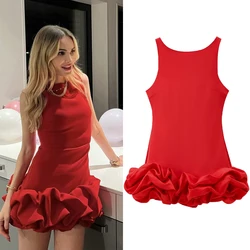HXAO Women's Dress Red Short Dresses Ruffle Backless Black White Mini Dress Sexy Party Dresses