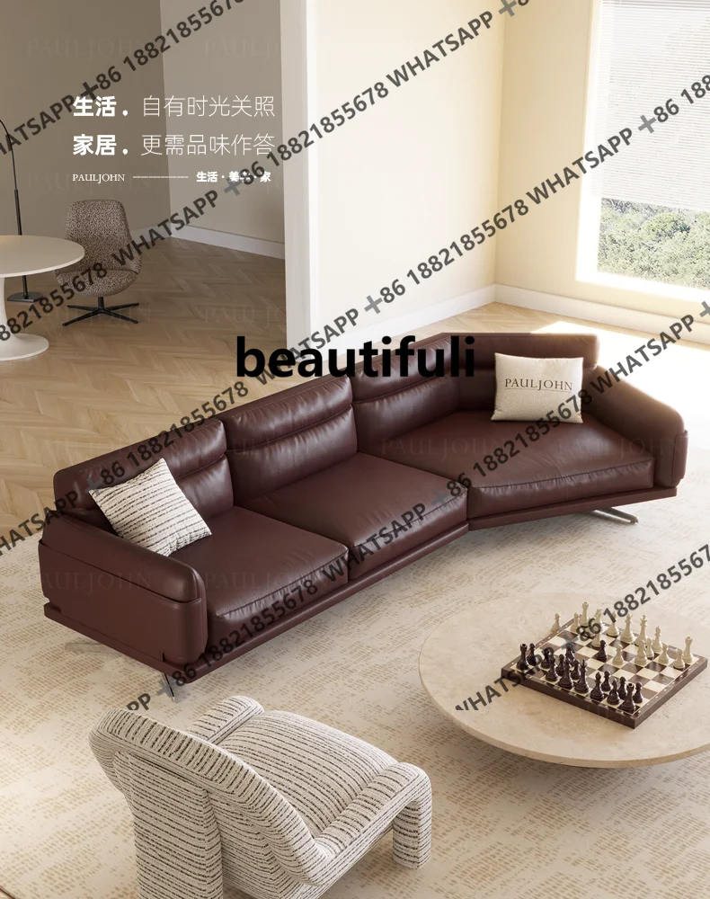 M138 New Full Genuine Leather Irregular Combination Sofa for Villa Large Flat Living Room High Back Italian Style Down Sofa
