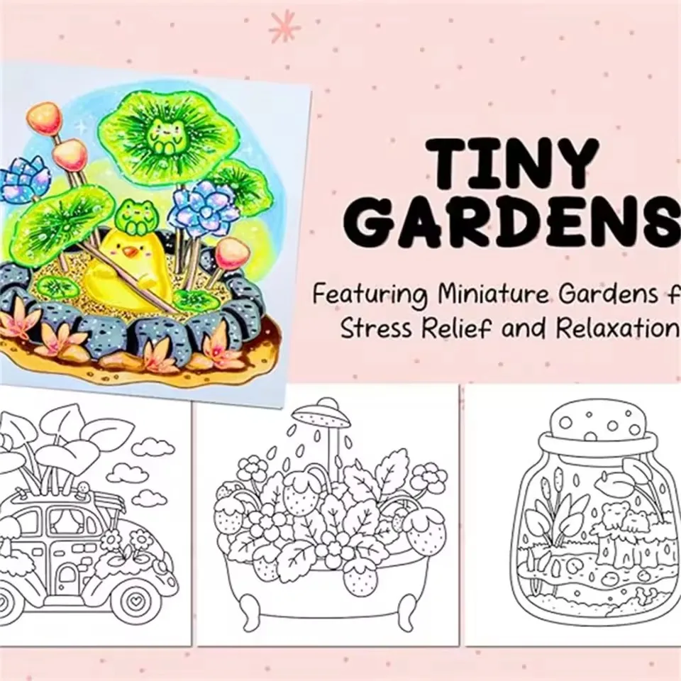 TINY GARDENS Bold-easy Patterns Coloring Book for Adults Cute Drawing Book Perfect Gift for Party and Birthday