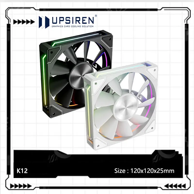 

UPSIREN K12 Computer Chassis Fan，120x120x25mm/12V 4 Pin PWM/5V 3PIN ARGB/800~1800RPM/High air volume 71CFM CPU air cooling fan