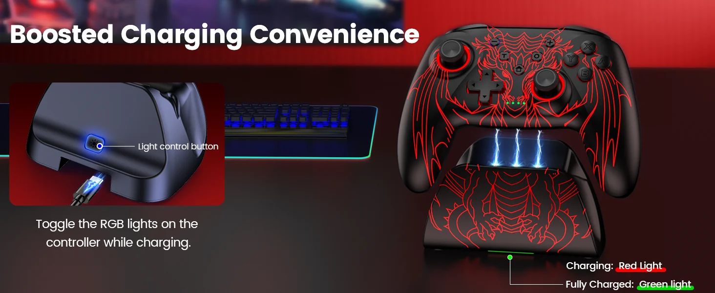 Dinofire Wireless Bluetooth RGB Controller for Nintendo Switch/Switch OLED/Lite Mobile Wired PC Gamepad Multi-Function Joystick