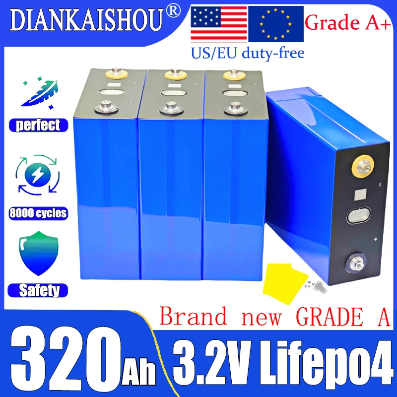 

New A-grade 3.2V 320Ah Lifepo4 Rechargeable Battery Lithium Iron Phosphate DIY 12V 24v 48vTravel Solar RV Campers Cell No tax