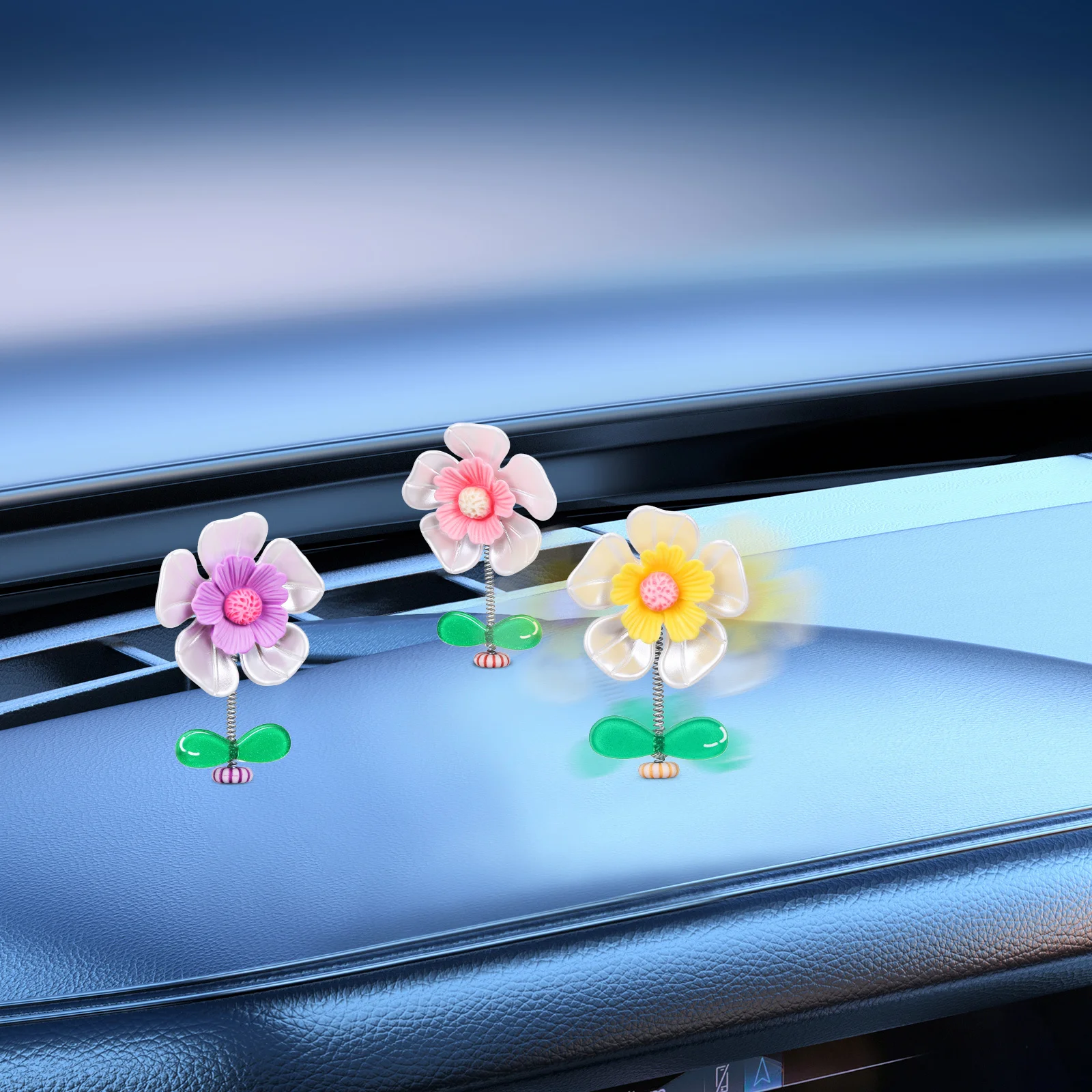 

10Pcs Shaking Flower Car Decor Creative Dashboard Ornament Small Flower Decorations for Cars Lightweight Fade-Resistant Car
