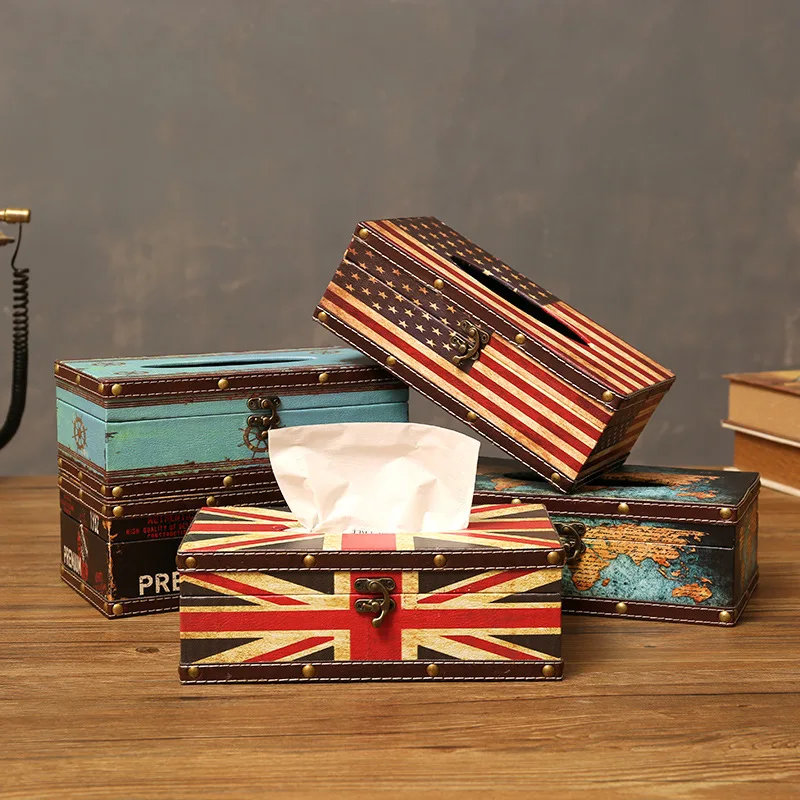 British Style Vintage Wooden Tissue Box Napkin Holder Toilet Paper Handkerchief Case Creative Home Supplies In-Car Tissue Box