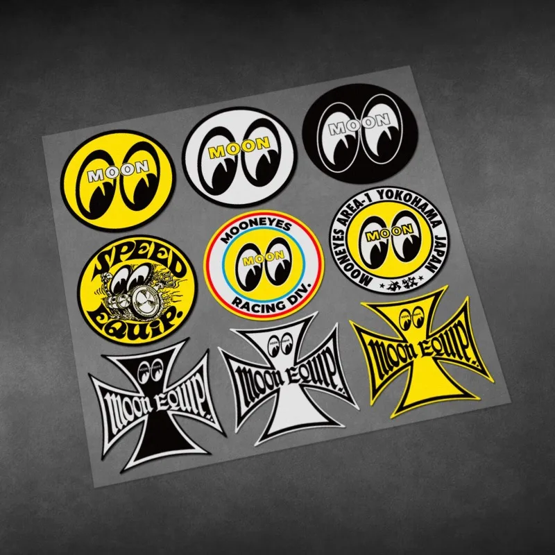 

A Pair Racing Car Motorcycle Sticker MOON Retro Modification Decal Motorcycle Body Fuel Tank Cap Waterproof Reflective Pegatinas