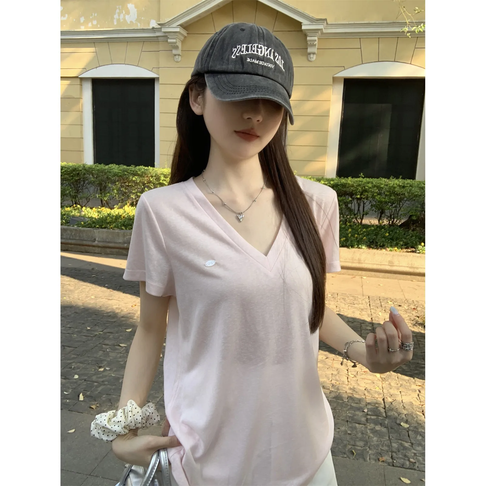 

Women's T-shirt Elegant V-neck Summer Short Sleeves Casual Loose Shirt Woman Clothing Summer Clothes Tee Costume Clothing
