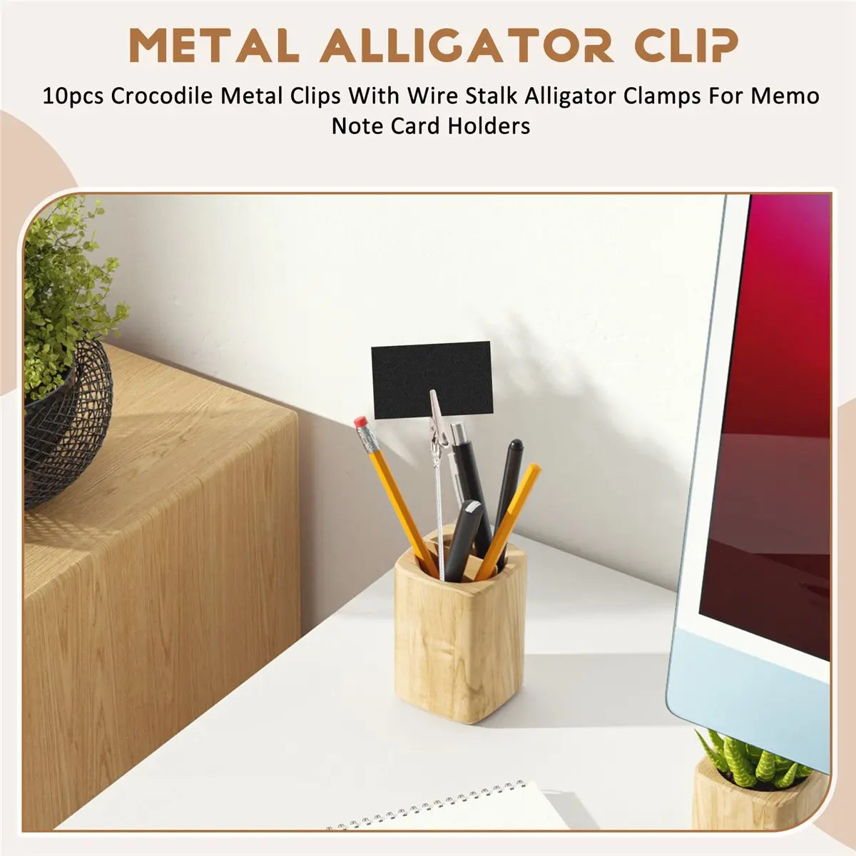HITL 10 X Crocodile Metal Clips With Wire Stalk Alligator Clamps For Memo Note Card Holders
