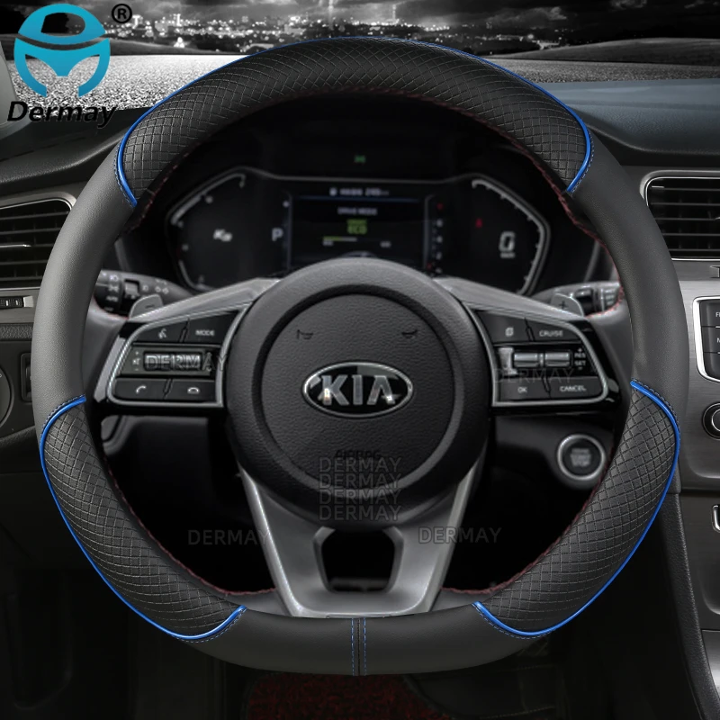 PU Leather DERMAY Car Steering Wheel Cover for Kia Ceed Sportage Picanto Cerato Seltos Soul Rio 3 4 5 Auto Accessories