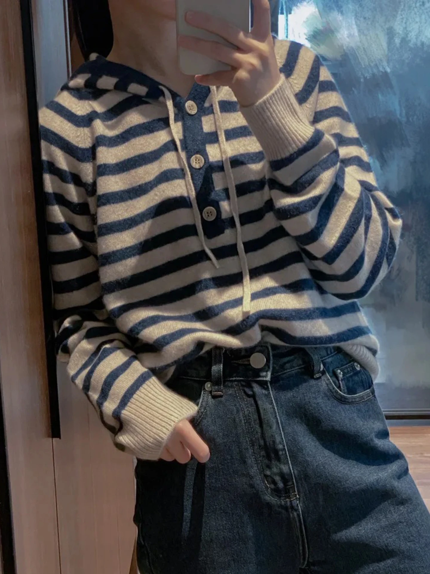 New Women 100% Merino Wool Sweater Color-blocking Stripes Knit Thick Pullover Hooded Autumn Winter Casual Comfortable Clothing