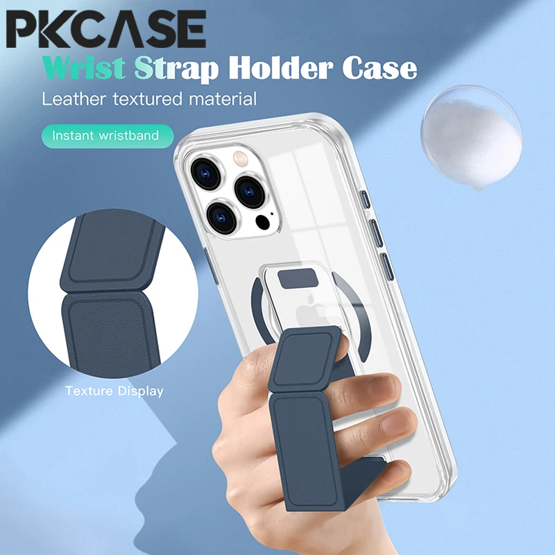 PKCASE Unsichtbare, faltbare Handgelenkschlaufe mit Ständer, Handyhülle für iPhone 18 17 Air 16 15 14 Plus 13 12 Pro Max, magnetische, transparente Hülle – Detail 6