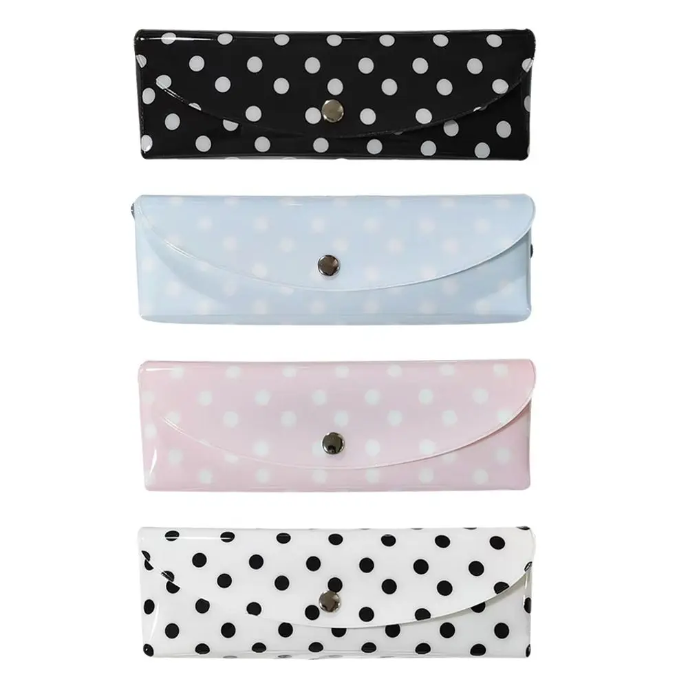 High Quality PVC Pencil Case Polka Dot Design Snap-button Type Pen Bag Stationery Pouch Students Gift