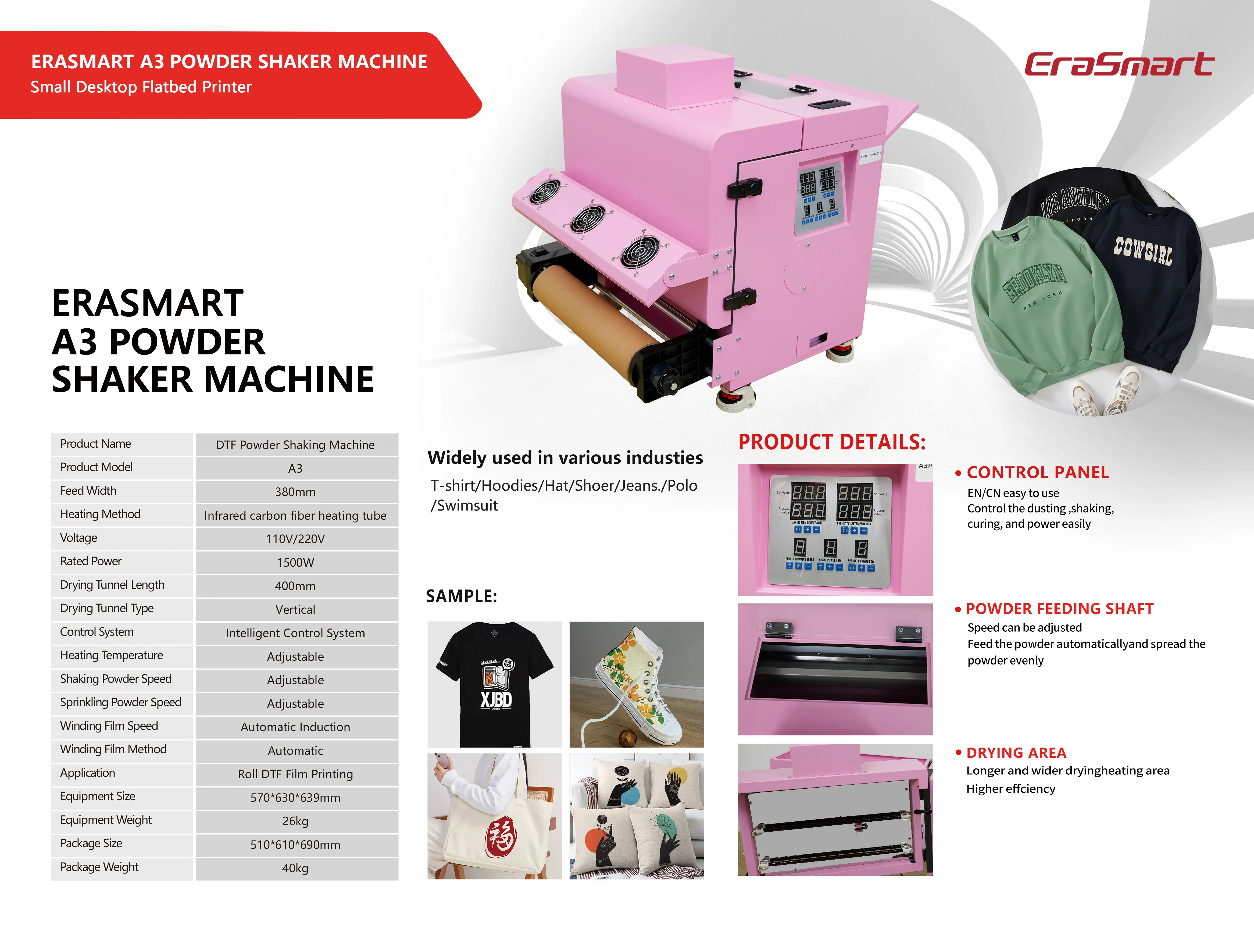 A3 DTF Pink Color Powder Shaking With Air Puriffer For Clothes Printing