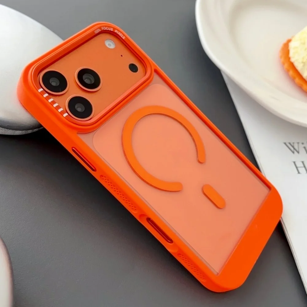 For Magsafe Translucent Magnetic Case for iPhone 17 16 15 14 13 12 11 Pro Max 17Pro Cover Heat Dissipation Acrylic Back Cap