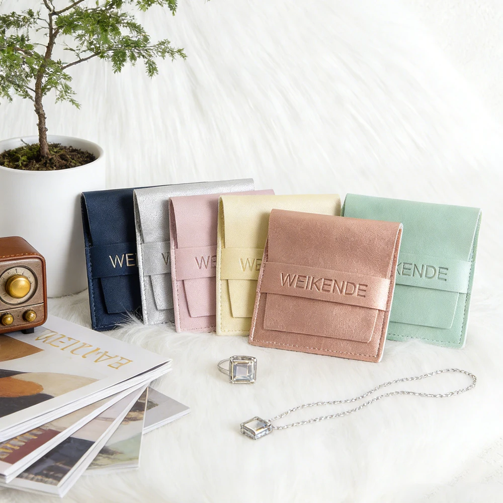 

Bulk 50Pack Customized Jewelry Packaging Bag PU Leather Flip Dust Proof Necklace Earrings Organizer Birthday Gift Storage Sachet