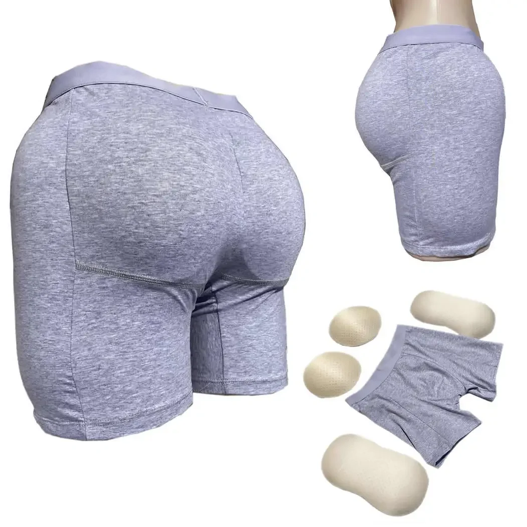 

Wide Buttocks Shorts Rich Crotch Briefs Rich Thighs Hip Lift Panties Breathable 4 Pieces Sponge Insert Pad Pocket Design Fitness