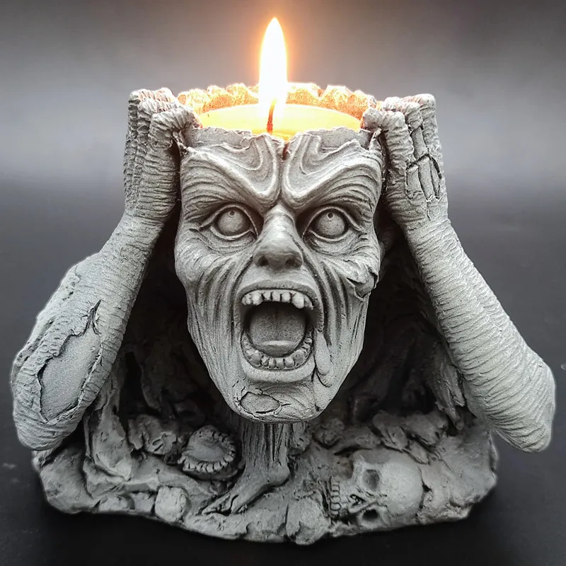 New! Dark Terror Zombie Candlestick Silicone Mold DIY Making Resin Gypsum Crafts Halloween Decorative Tools