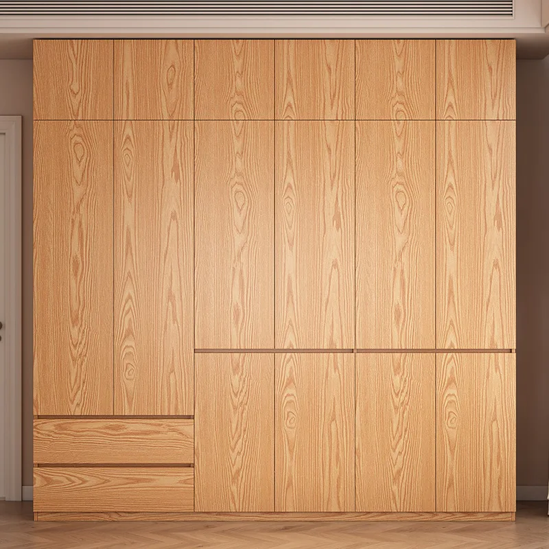Solid wood wardrobe household bedroom locker master bedroom door to top 2.5 meters-3 meters segmented oak wardrobe