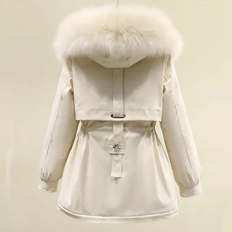 2024 New Snow Wear Cotton Padded Jacket Parkas Winter Jacket Women Fur Hooded Clothing Female Fur Lining Thick Winter Coat Women