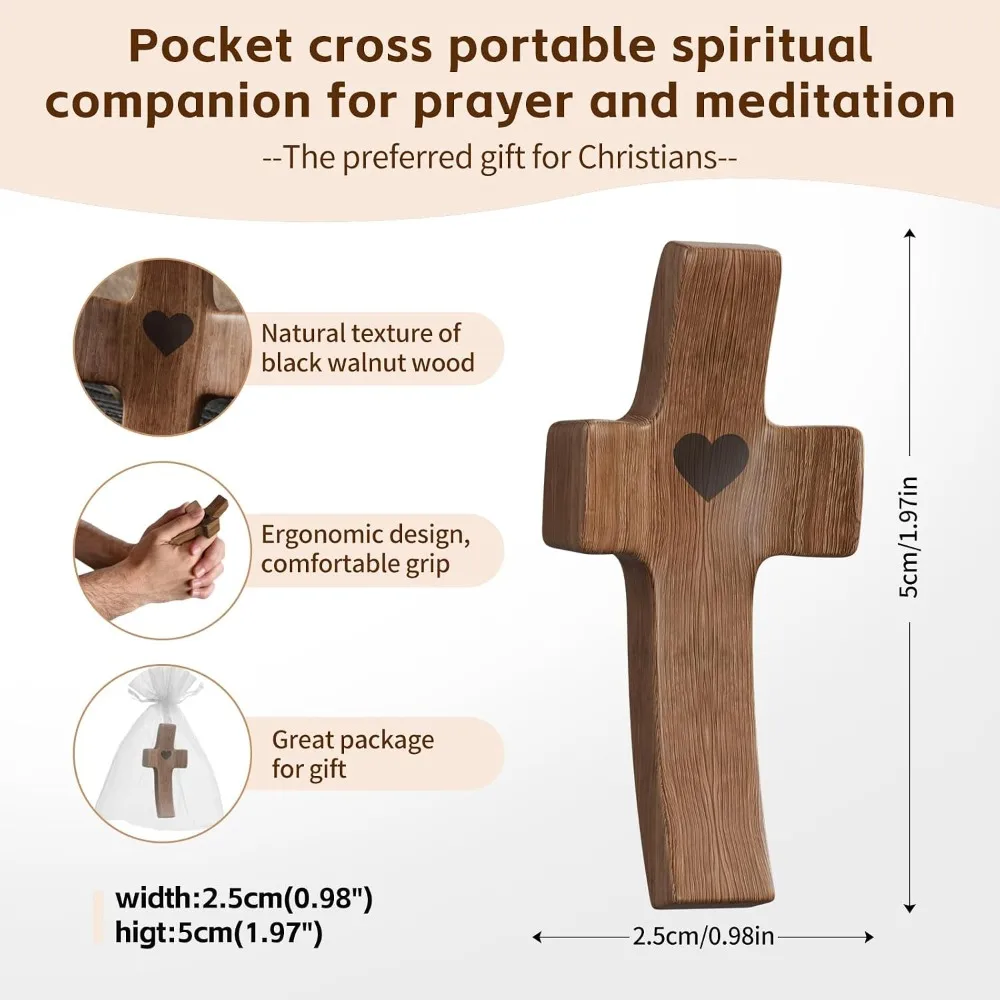 Wooden Cross Fidget Toy for Anxiety Relief Pocket Worry Cross Handheld Sensory Stimulation Stress Reliever Gift Prayer Cross for Adults Teens Elderly Men Women Christian Religious Gifts for Christmas Easter Birthday