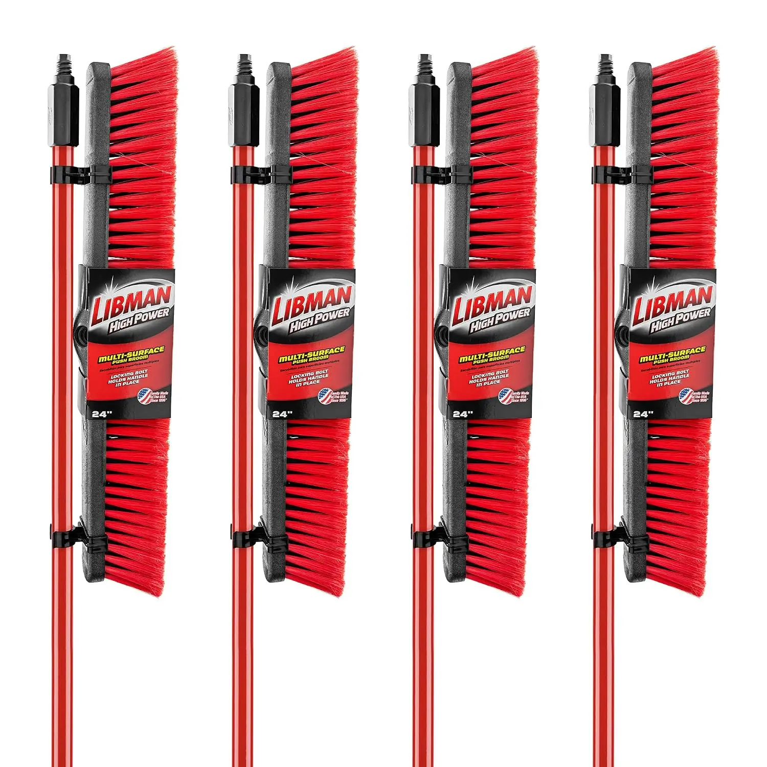 805 Multi-Surface Push Broom, 64" Length, 24" Width, Black/Red (Pack of 4)