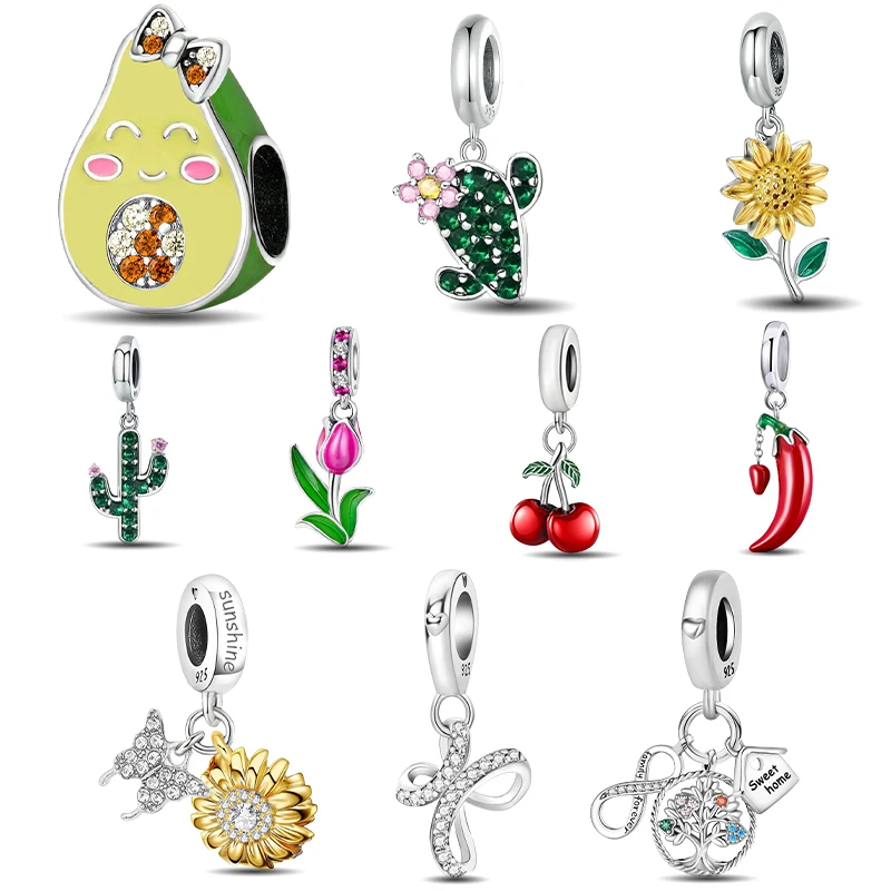 925 Sterling Silver Tulip Cherry Sunflower Cactus Pendants Bead Diy Bracelet Necklace Making Gift Of High Quality Jewelry