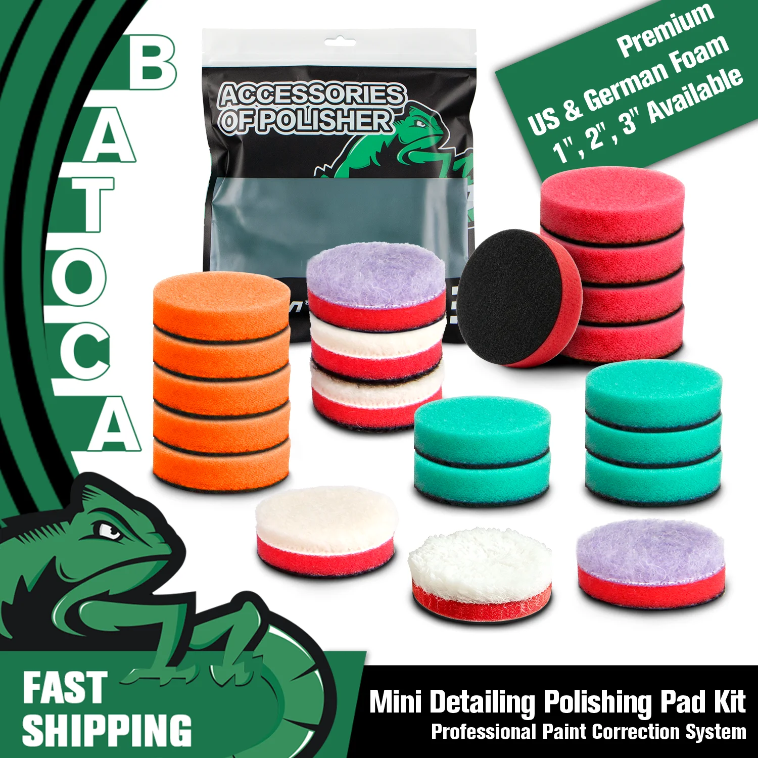 Kit de Mini Boinas de Polimento BATOCA 1" 2" 3" para Detalhamento Automotivo, Esponjas de Polimento de Lã e Microfibra para Polidoras DA/RO, 9/18/21 Peças