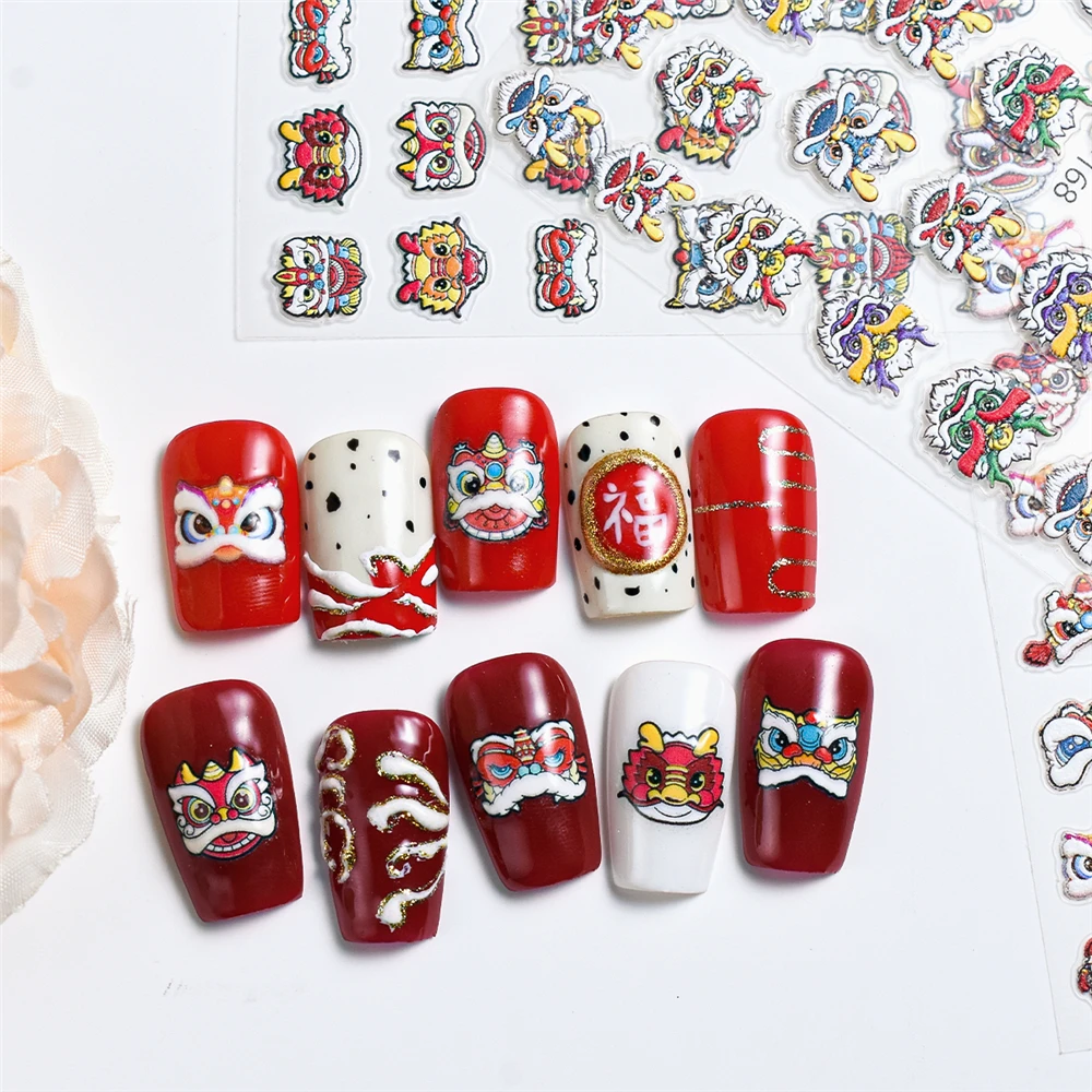 MO-168 MO-169  Joyful and auspicious lion  DIY 3D Back glue Nail Art Stickers