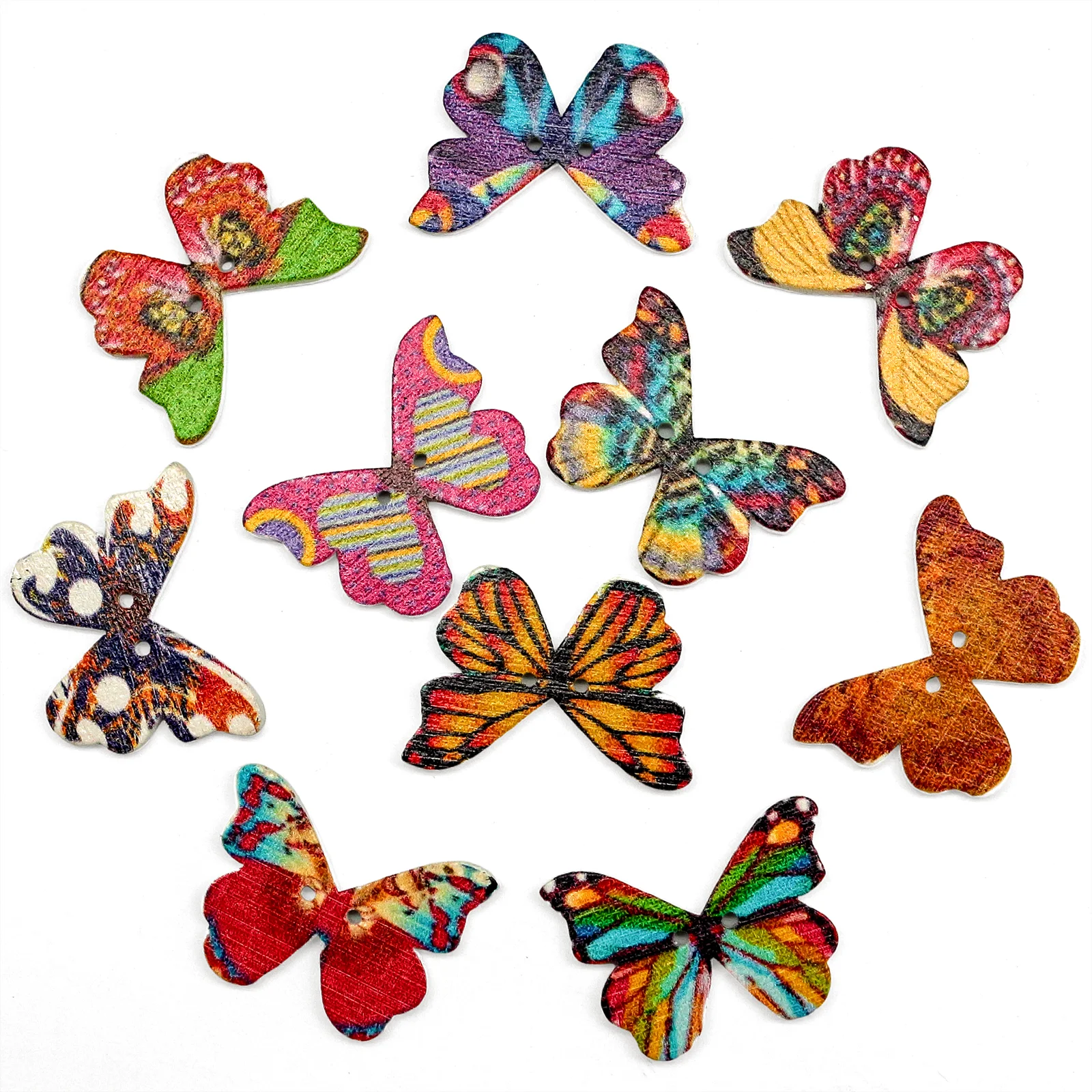 30 Stück 2-Loch-Holzknöpfe in verschiedenen Farben, Schmetterlingsform, DIY-Bastelzubehör für Kleidung, Scrapbooking und Kartenherstellung ﻿