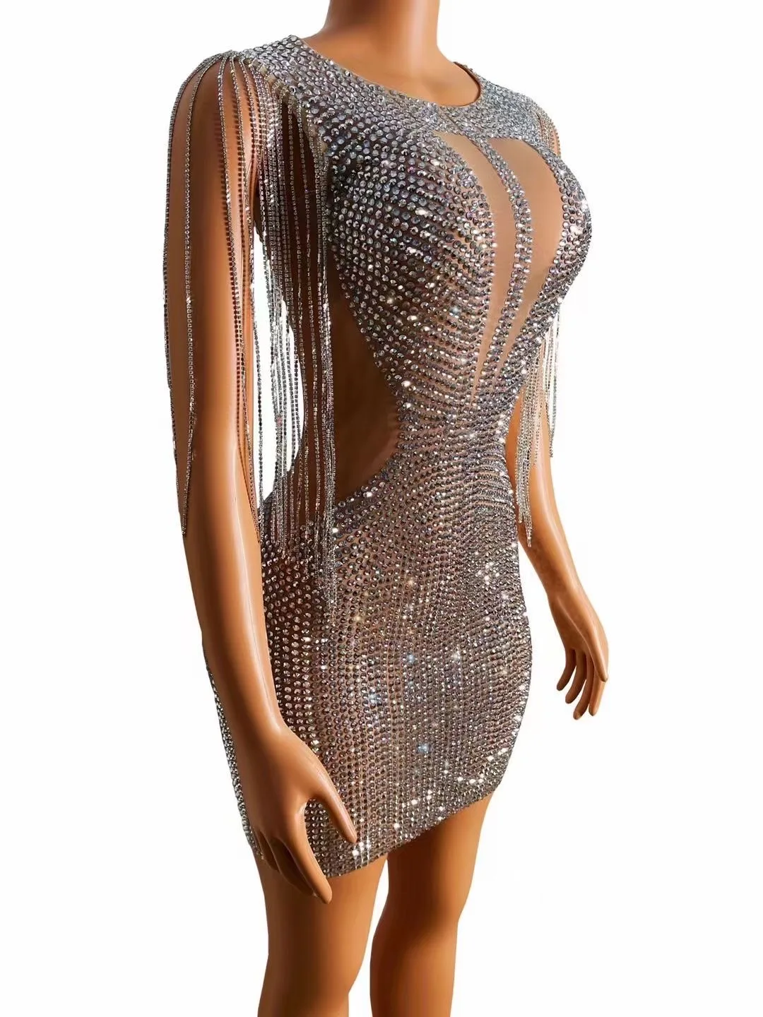 Vrouwen Mouwloze Glanzende Jurk Strass Kwastje Sexy Schede Voor Party Club Zanger Podium Drag Queen Kostuums Concert Wear 2026