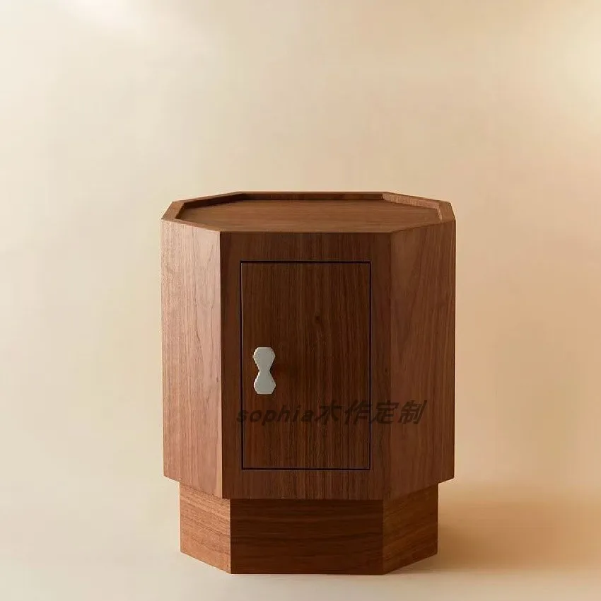 

Medieval retro solid wood personalized bedside table, wabi-sabi bedside storage cabinet, black walnut bedside table