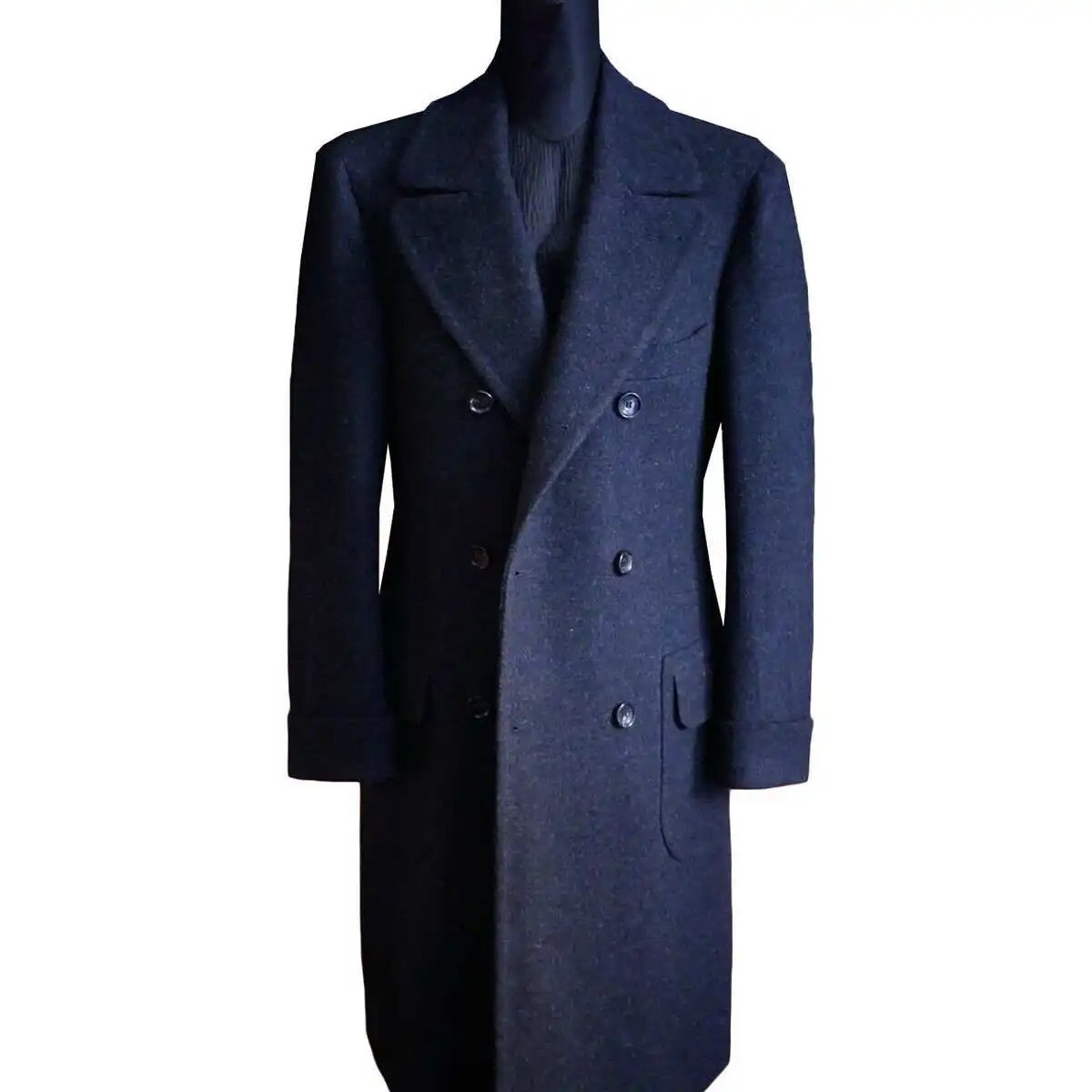 Ancient Men Suit Tweed Long Coat Wool Peaked Lapel Groom Wear Wedding Suits Double Buttons Formal Occasion MZ8