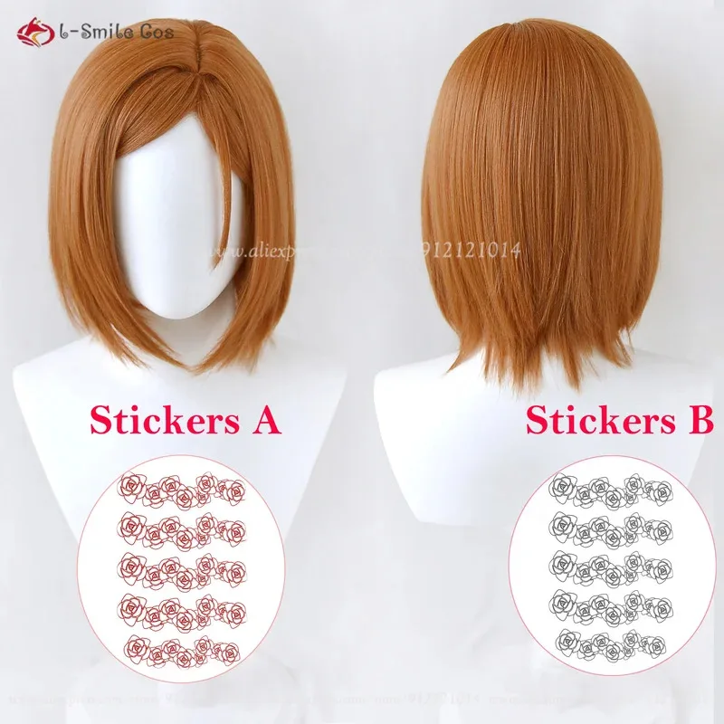 Nobara Kugisa-Peluca de Cosplay para mujer, cuero cabelludo, naranja, marrón, Kugisaki Nobara, pelucas de Cosplay de Anime, pelo sintético resistente al calor + gorro de peluca