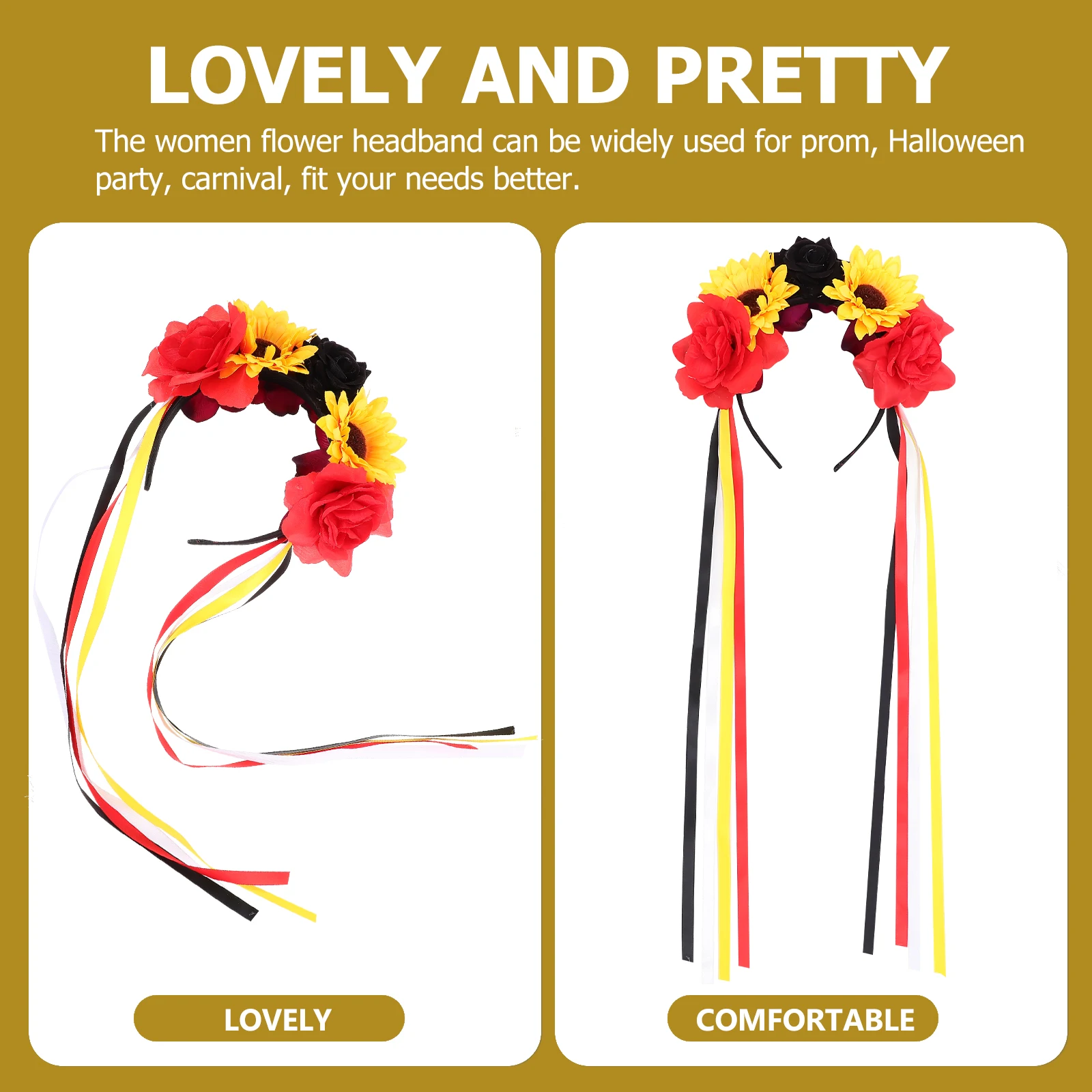 

Lightweight Halloween Flower Headband Rose Peony Floral Headband Women Party Headband With Ribbon Decoration For Carnival Prom