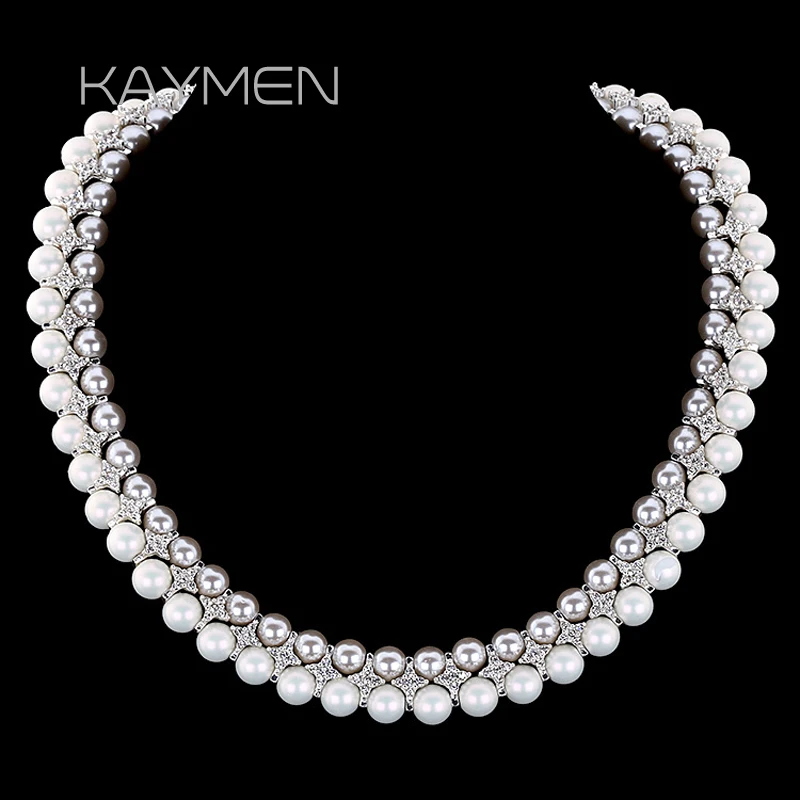 

Luxury Pearls CZ Diamonds Chokers Necklace for Women Girls Silver Plating Bib Neck Statement Jewelry Party Accessory