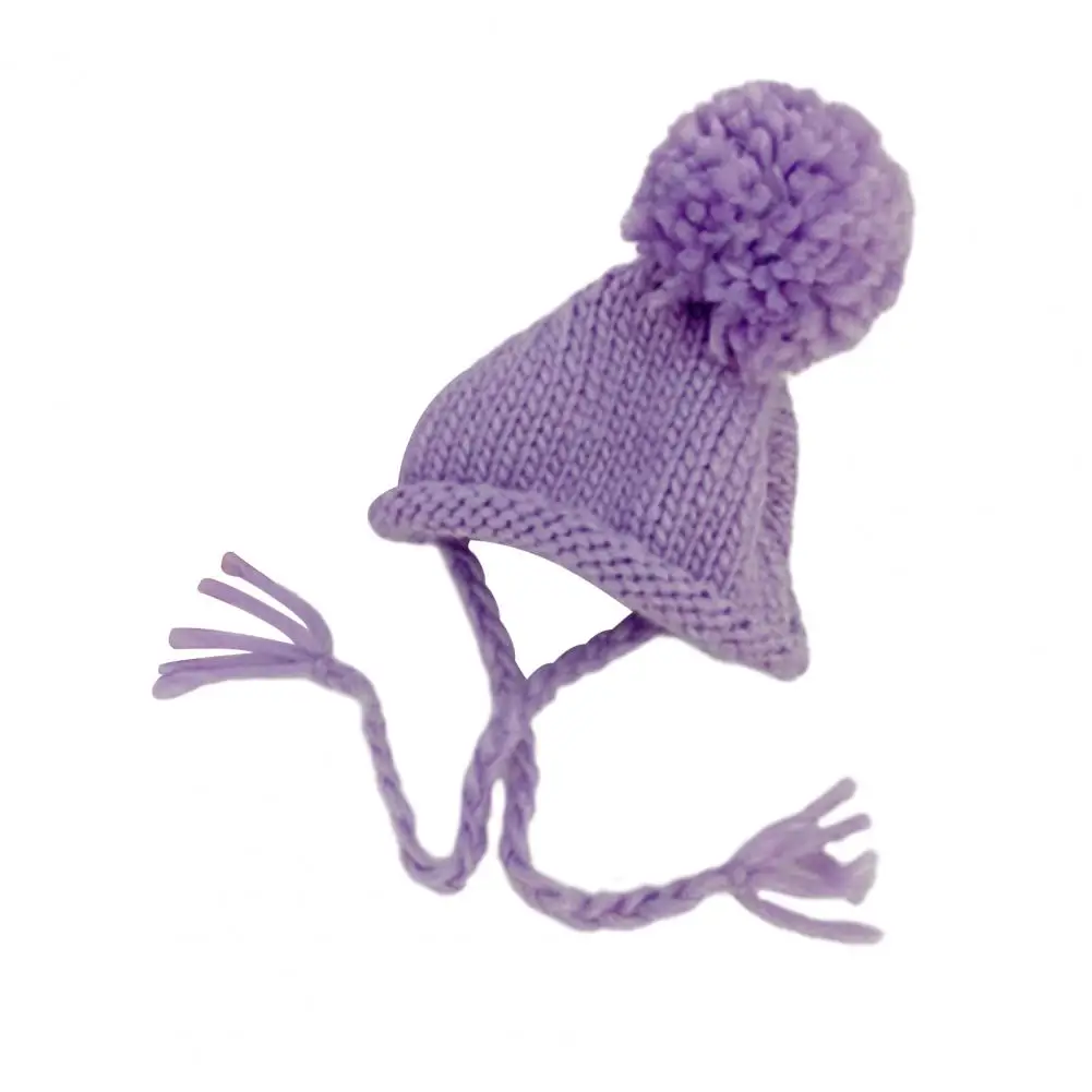 Pet Hat with Ball Knitted Warm Solid Color Fixing String Outdoor Pet Hat Winter Accessories