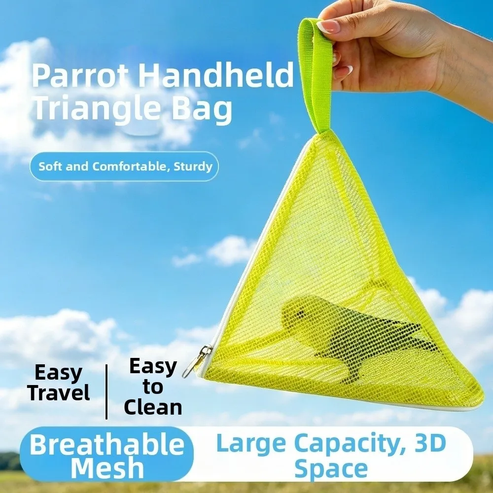 Breathable Mesh Bird Carrier Bag Large Space Anti Fly Pet Transport Cage Triangular Folding Pet Handheld Bag Four Seasons