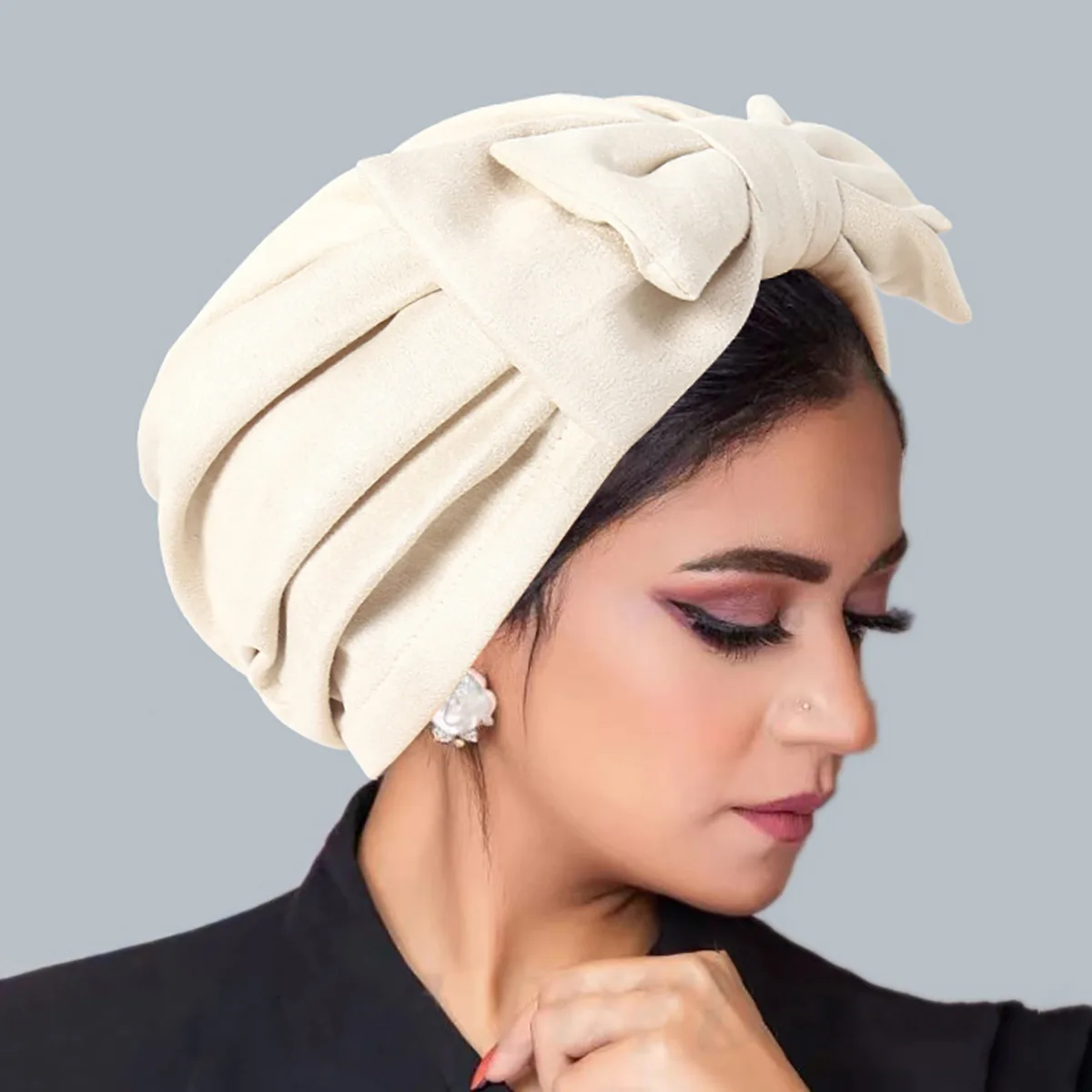 Novo destacável bowknot turbante chapéu camurça cabeça envolve quimio boné perda de cabelo gorro plissado lenço para mulher turbante mujer