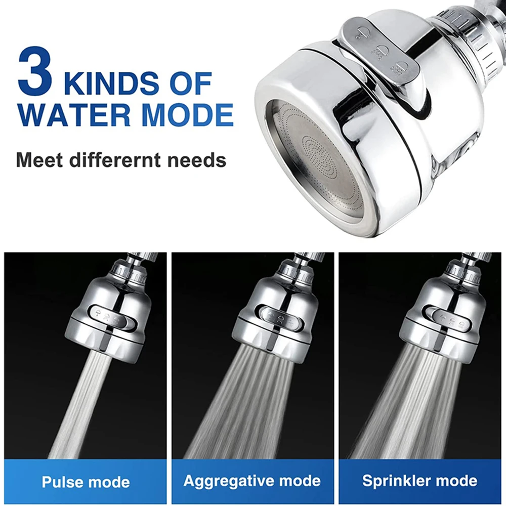 360 Degree Kitchen Faucet Aerator Adjustable Swivel Three Mode Sprayer Filter Diffuser Water Saving Bath Nozzle Faucet Connector