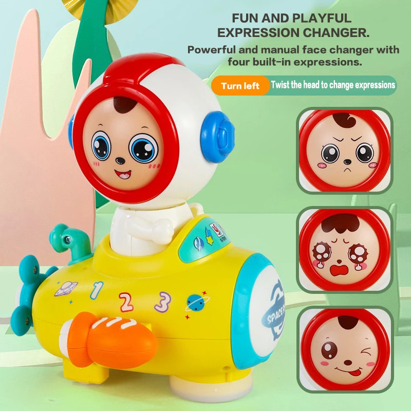 Ruimteschip gezicht veranderende astronaut elektrisch speelgoed met vier automatische gezichtsuitdrukkingen Baby vakantiecadeau