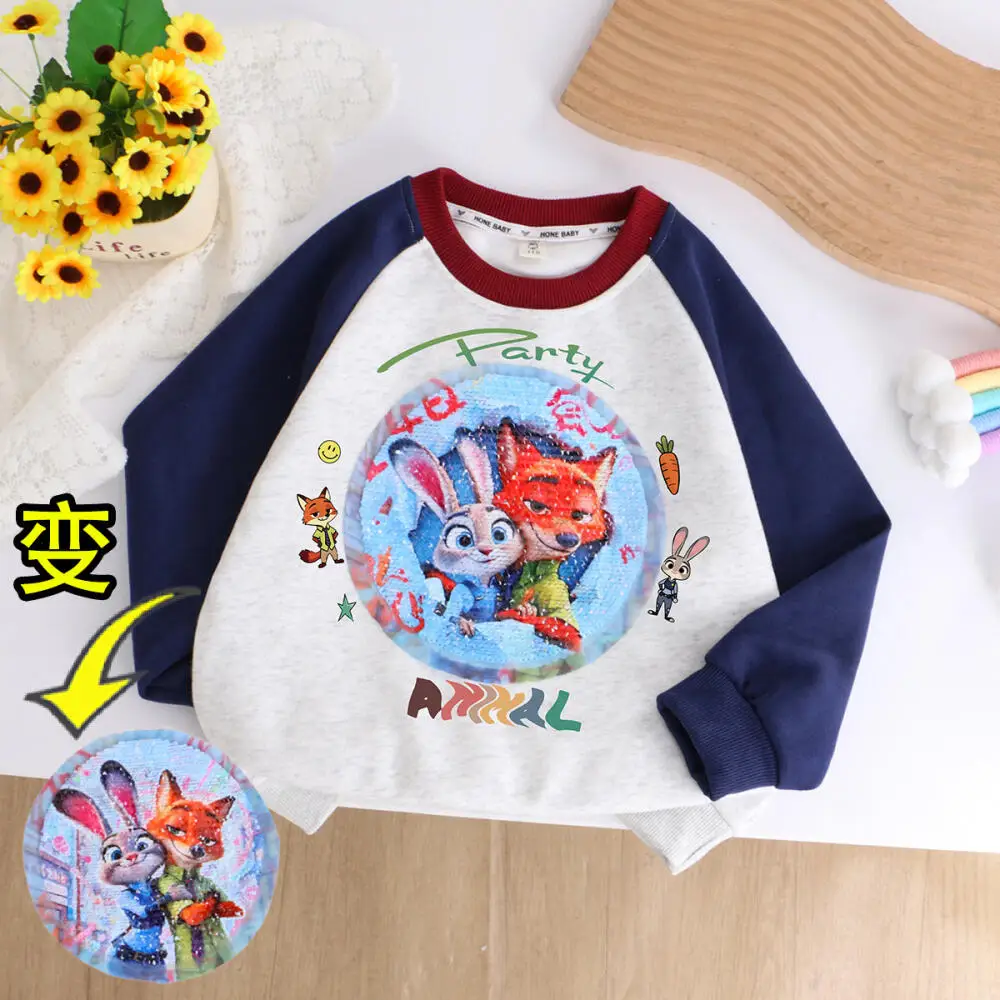 

Хлопковая толстовка с рисунком Диснея Ник Уайлд и Джуди Хоппс, весенние топы для девочек, милый детский пуловер с круглым вырезом и длинными рукавами, толстовка с капюшоном