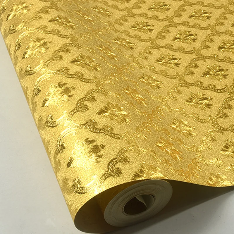 Gold Foil Wallpaper Golden Bronze 3D Living Room TV Background Wall Movie Wall European Luxury Simple Design Wallpaper