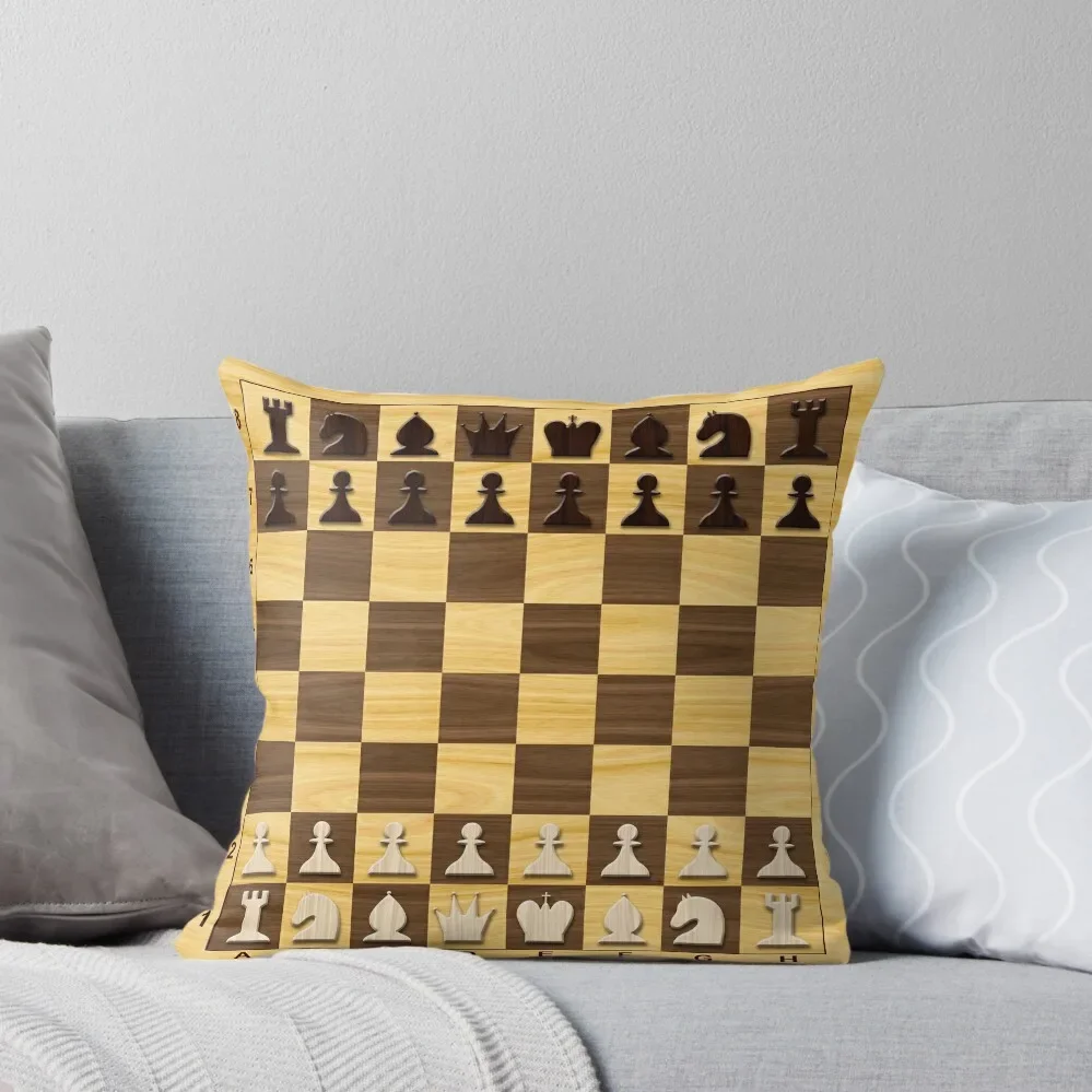 Wooden Chess board with figures. Throw Pillow Cushion Cover For Sofa Cushions For Sofa Pillow