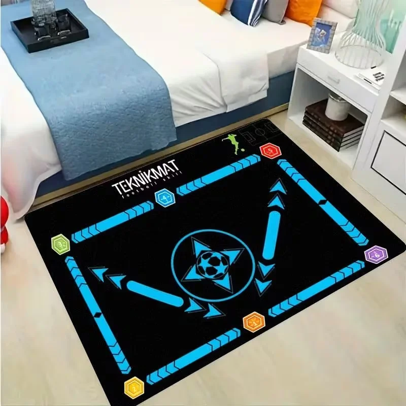 Flannel Printed Floor Mat Flannel Soccer Skills Training Mat Tool for Improving Soccer Skills, with a Black Printed Design That